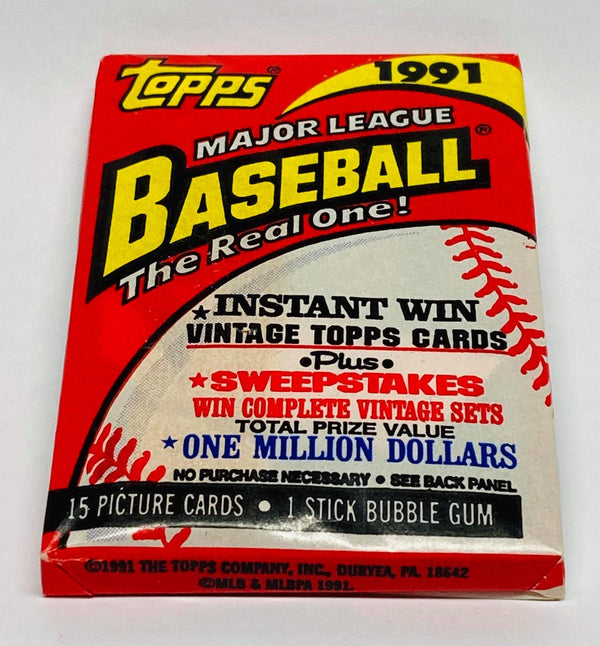 Topps Major League Baseball 1991 Pack (15 cards and 1 stick of gum)