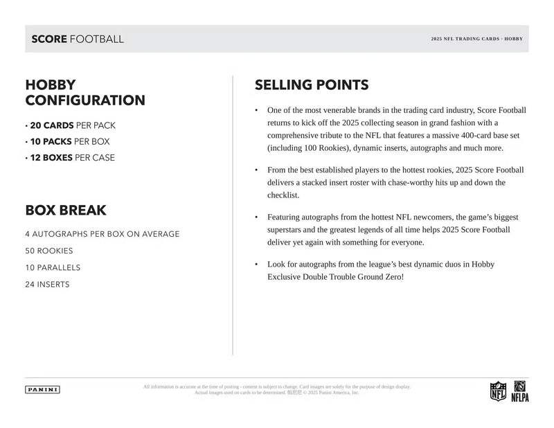 Panini NFL Score 2025 Hobby Box