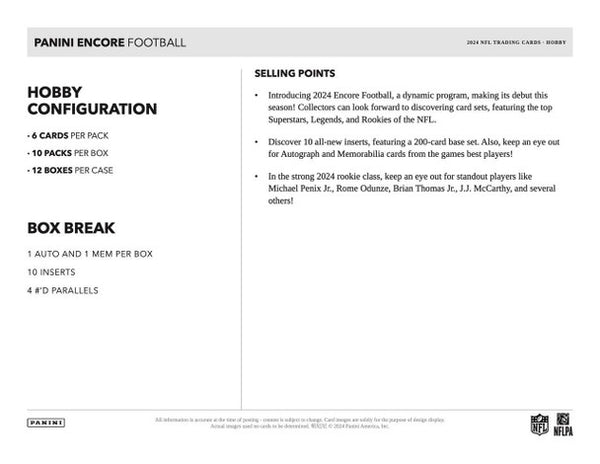 Panini NFL 2024 Encore Hobby Box