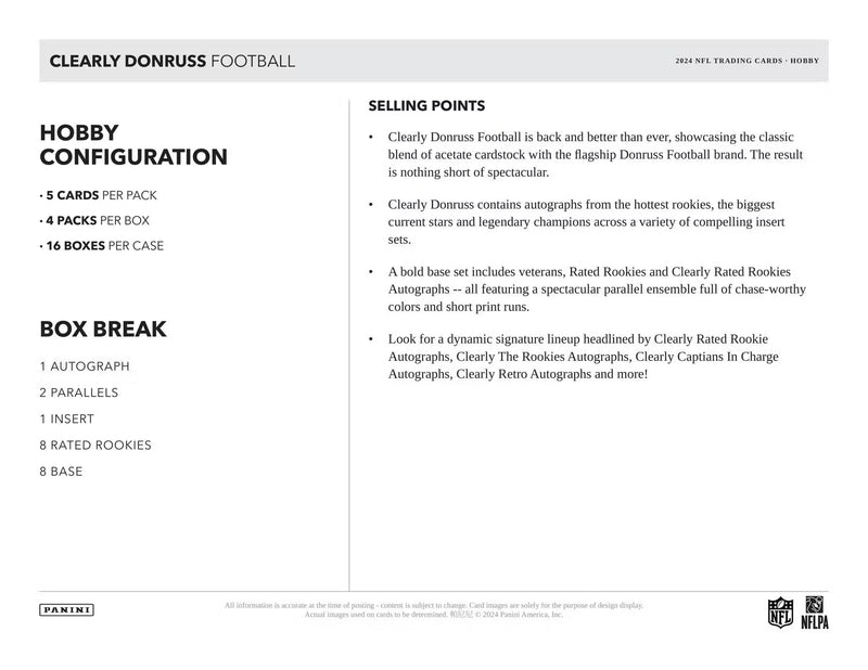 Panini NFL 2024 Donruss Clearly Hobby Box