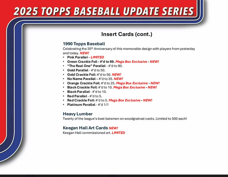 Topps Baseball 2025 Update Series Blaster Box